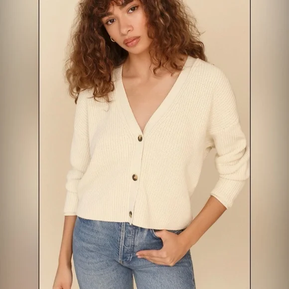 Reformation Cream Button-Up Cardigan Sweater Size Small - Picture 8 of 12